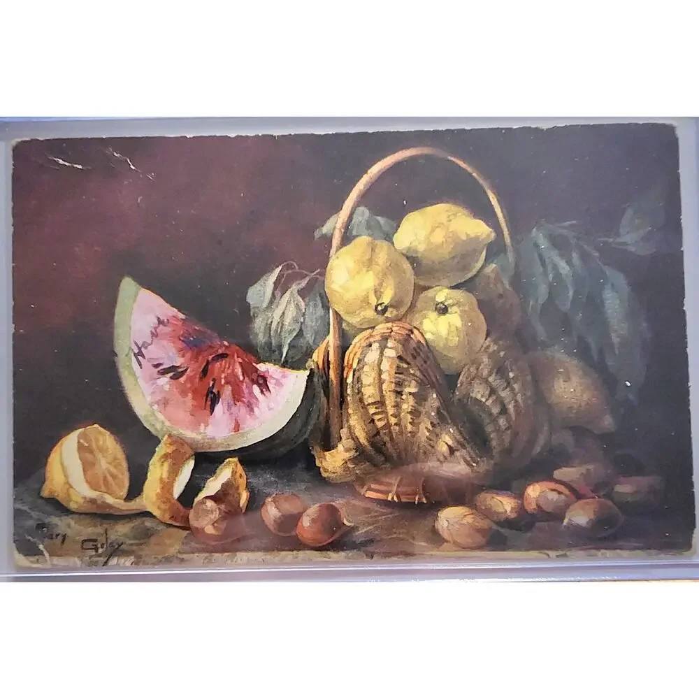 Lot Of Four Vintage Antique Postcards Decanter Fruit